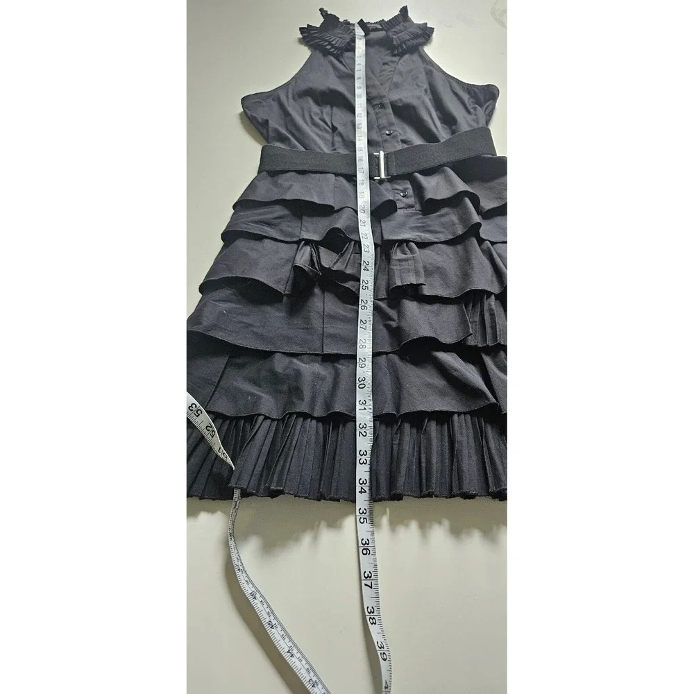 BCBG Maxazria Sz 4 Little Black Dress Avant Garde Ruffle Button Victorian
